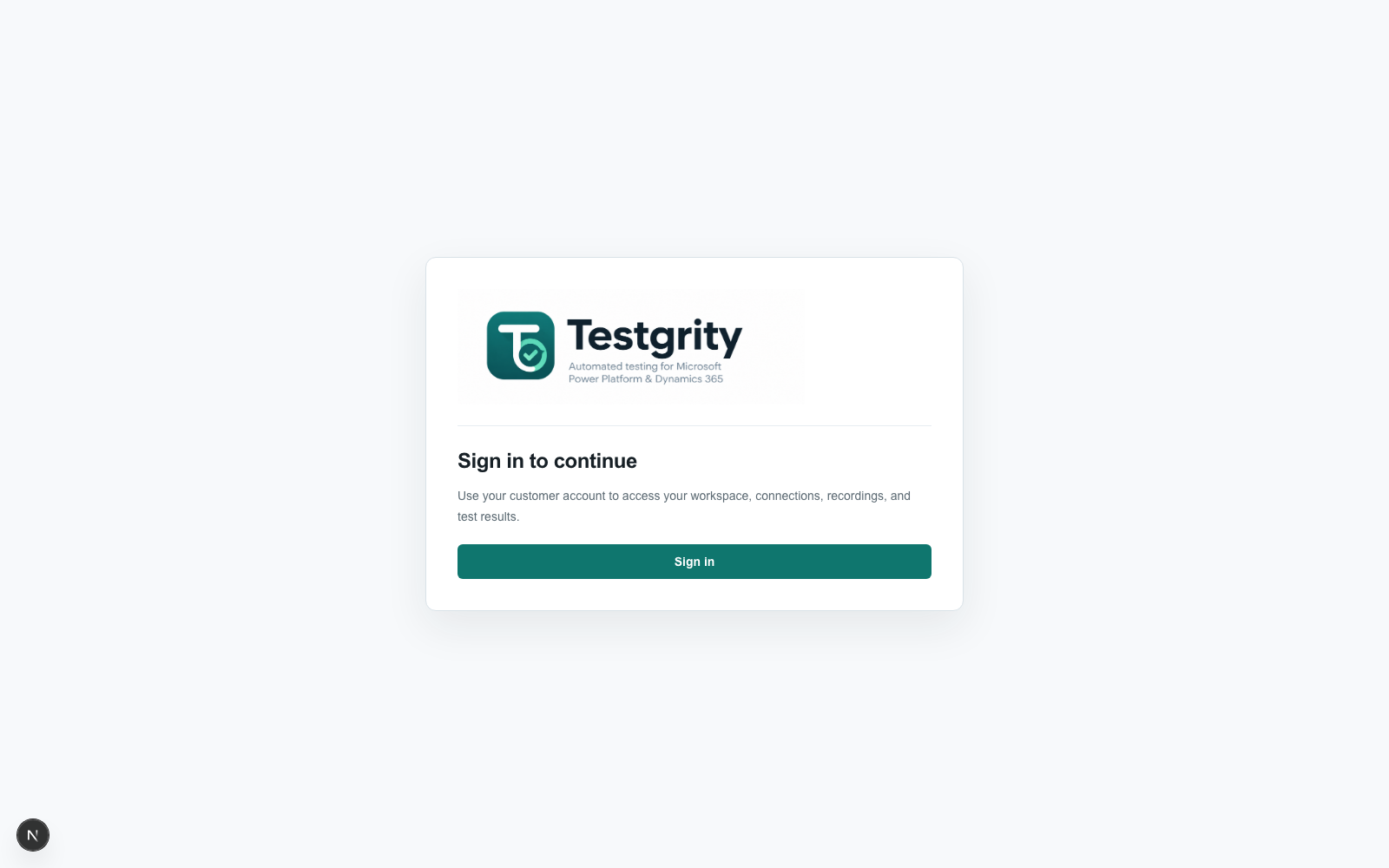 Testgrity sign-in page